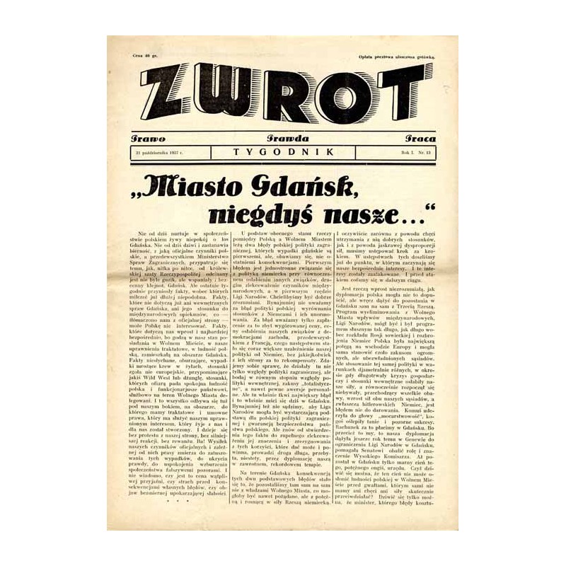 Zwrot. Prawo, prawda, praca. Tygodnik. R.1 (1937). Nr 13 (31 października 1937)