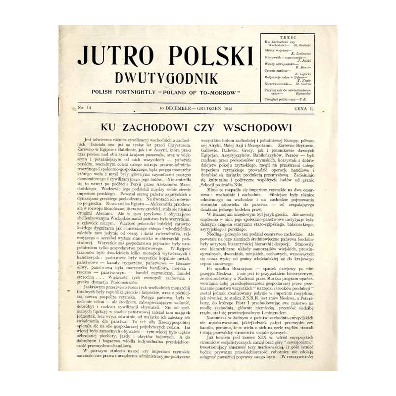 Jutro Polski. Dwutygodnik. 1942. Nr 14 (10 grudzień 1942)