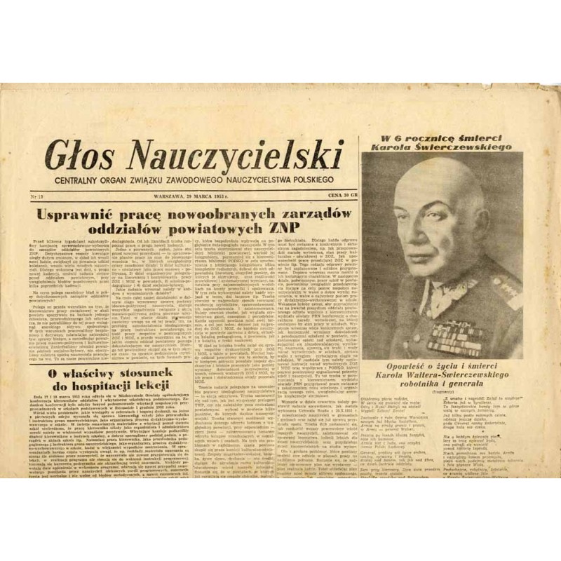 Głos Nauczycielski. Centralny Organ Związku Zawodowego Nauczycielstwa Polskiego. Nr 13 (29 marca 1953)