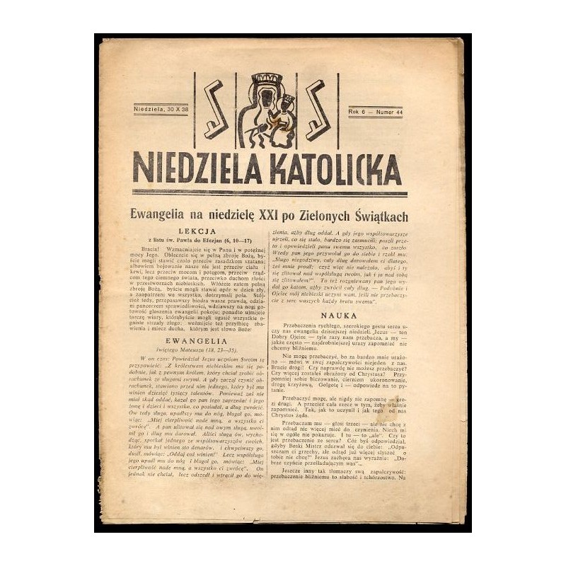 Niedziela Katolicka. R.6 (30 X 1938) nr 44
