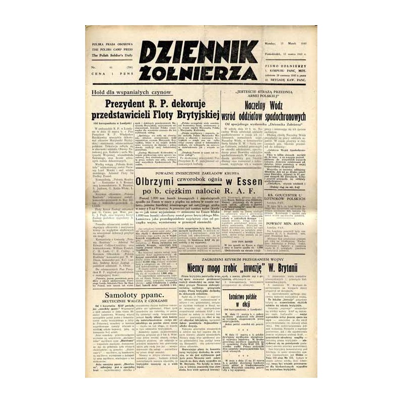 Dziennik Żołnierza. Polska prasa obozowa. Pismo żołnierzy 1. Korpusu Pancerno Mot. R.4 (1943). Nr 61 (796) (15 marca 1943)