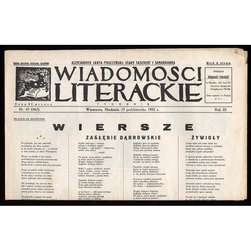 Wiadomości Literackie. Tygodnik. R.9 (1932). Nr 45 (462) (23 października 1932)