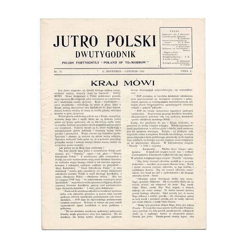 Jutro Polski. Dwutygodnik. [R.1] (1942). Nr 12 (12 Listopad 1942)