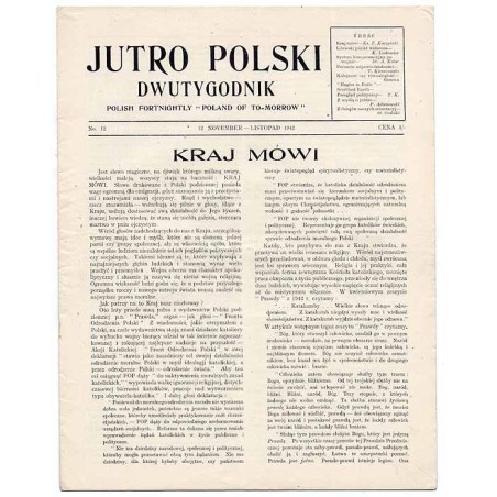 Jutro Polski. Dwutygodnik. [R.1] (1942). Nr 12 (12 Listopad 1942)
