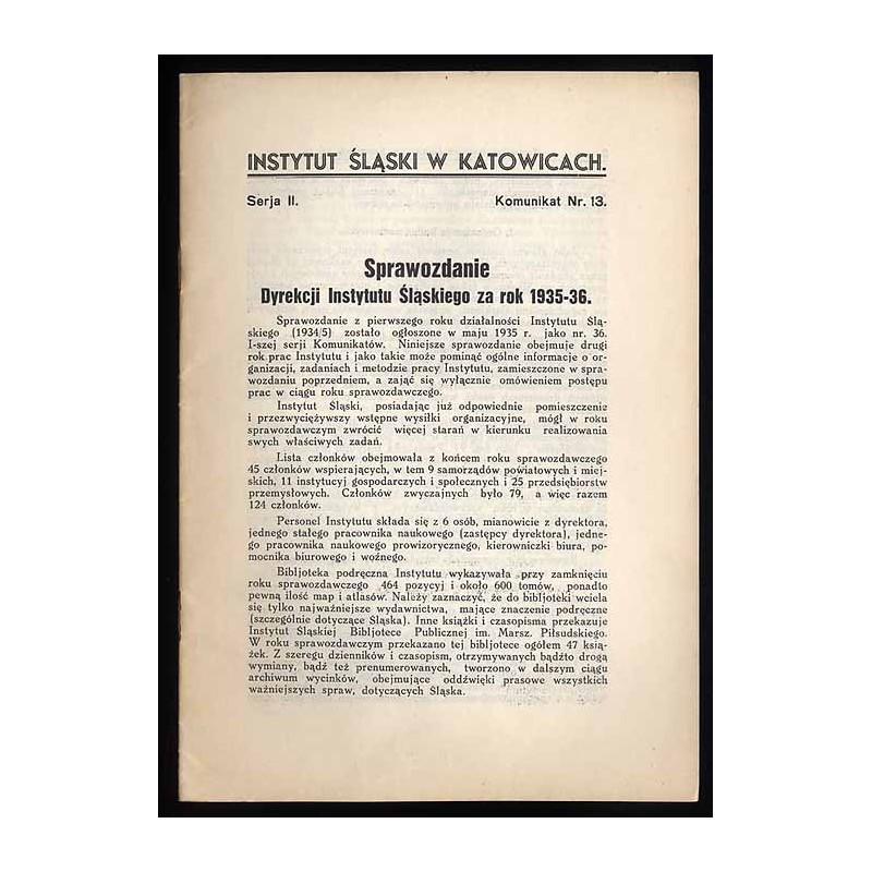 Sprawozdanie Dyrekcji Instytutu Śląskiego za Rok 1935-36
