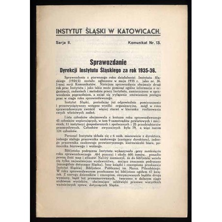 Sprawozdanie Dyrekcji Instytutu Śląskiego za Rok 1935-36