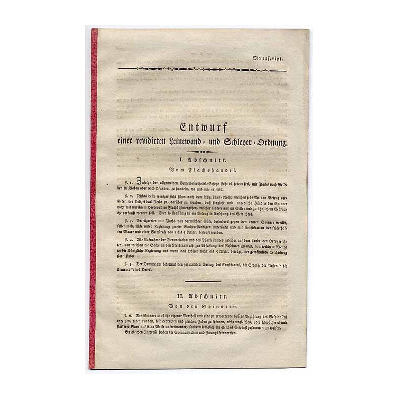 Entwurf einer revidirten Leinewand und SchleyerOrdnung. Manuscript