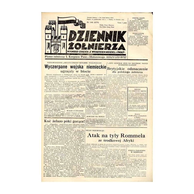 Dziennik Żołnierza. [...] Pismo żołnierzy I. Korpusu Panc.-Motorowego. R.3 (1942). Nr 146 (679) (23 października 1942)