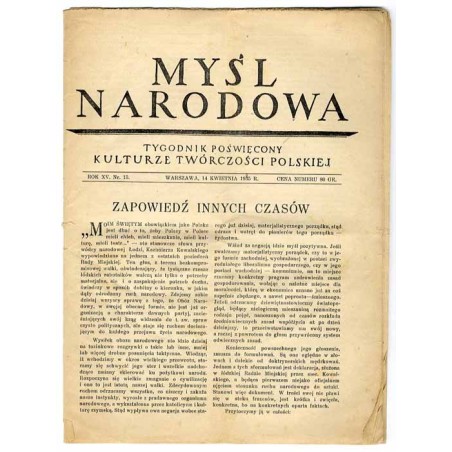 Myśl Narodowa. Tygodnik poświęcony kulturze twórczości polskiej. R.15 (1935). Nr 15 (14 kwietnia 1935)
