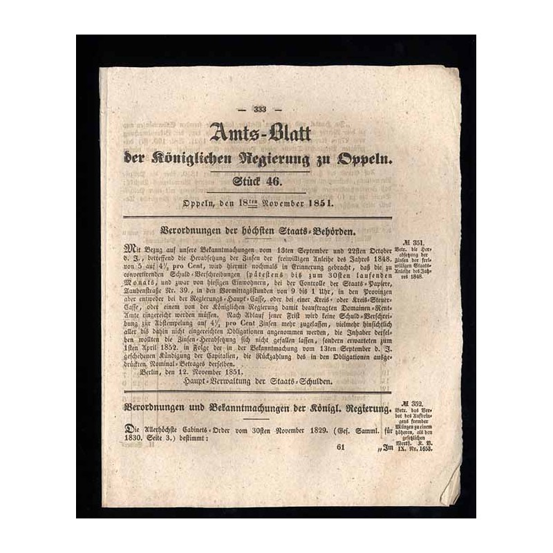 Amts-Blatt der Königlischen Regierung zu Oppeln. 1851. Stück 46 (18. November 1851)