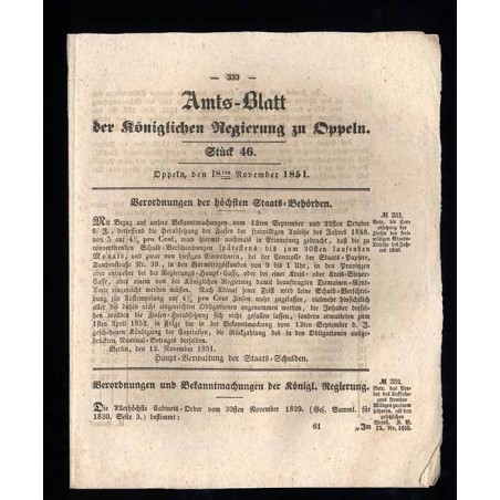 Amts-Blatt der Königlischen Regierung zu Oppeln. 1851. Stück 46 (18. November 1851)