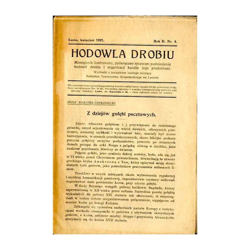 Hodowla Drobiu. Miesięcznik poświęcony sprawom podniesienia hodowli drobiu i organizacji handlu jego produktami. R.2 (1921). Nr