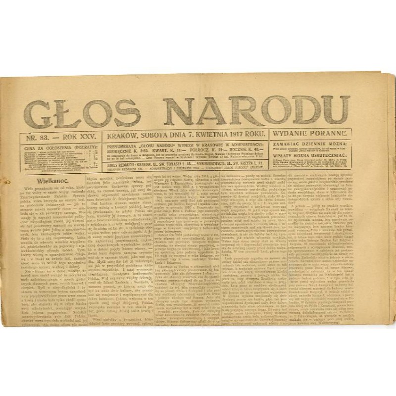 Głos Narodu. R.25 (1917). Nr 83 (7 kwietnia 1917). Wydanie poranne