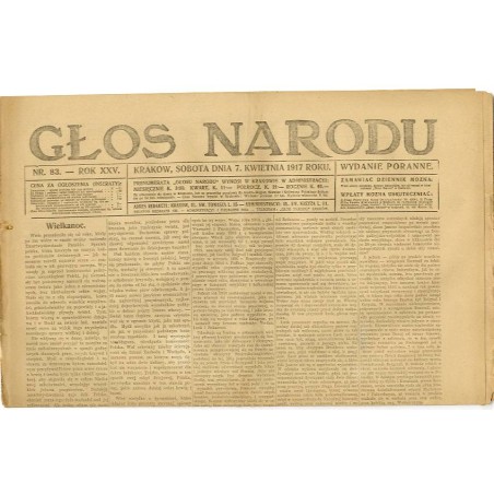 Głos Narodu. R.25 (1917). Nr 83 (7 kwietnia 1917). Wydanie poranne