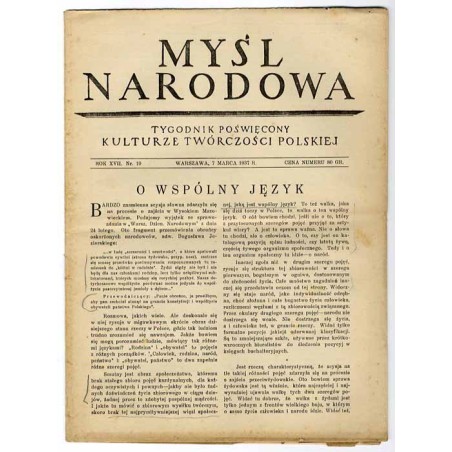 Myśl Narodowa. Tygodnik poświęcony kulturze twórczości polskiej. R.17 (1937). Nr 10 (7 marca 1937)