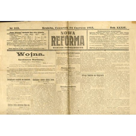 Nowa Reforma. R.34 (1915). Nr 315 (24 czerwca 1915). Wydanie popołudniowe / Ucieczka z etapu rosyjskiego w Sądowej Wiszni. Cz. I