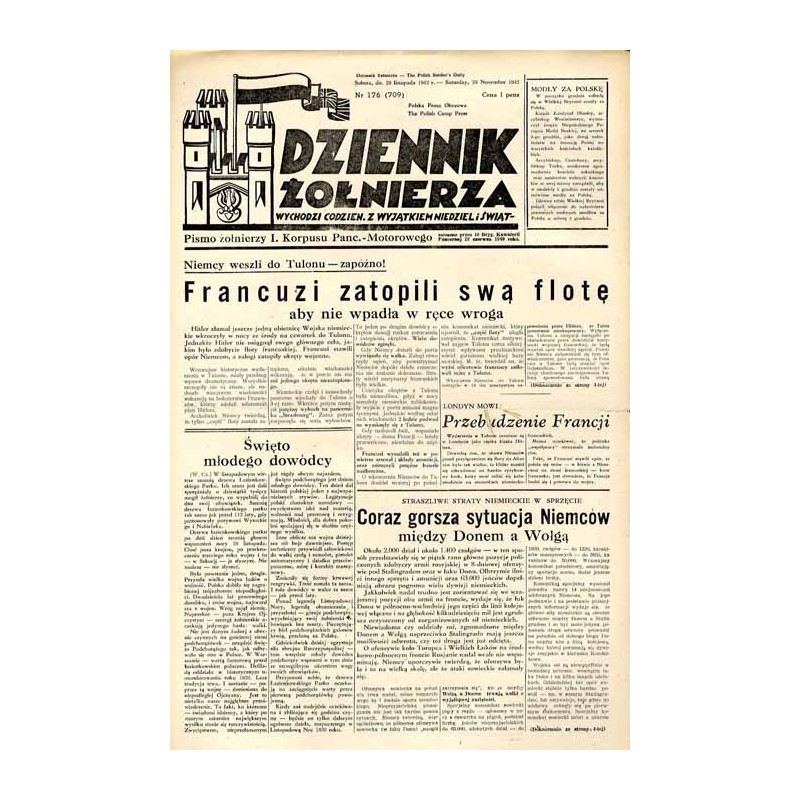 Dziennik Żołnierza. [...] Pismo żołnierzy I. Korpusu Panc.-Motorowego. R.3 (1942). Nr 176 (709) (28 listopada 1942)