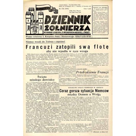 Dziennik Żołnierza. [...] Pismo żołnierzy I. Korpusu Panc.-Motorowego. R.3 (1942). Nr 176 (709) (28 listopada 1942)