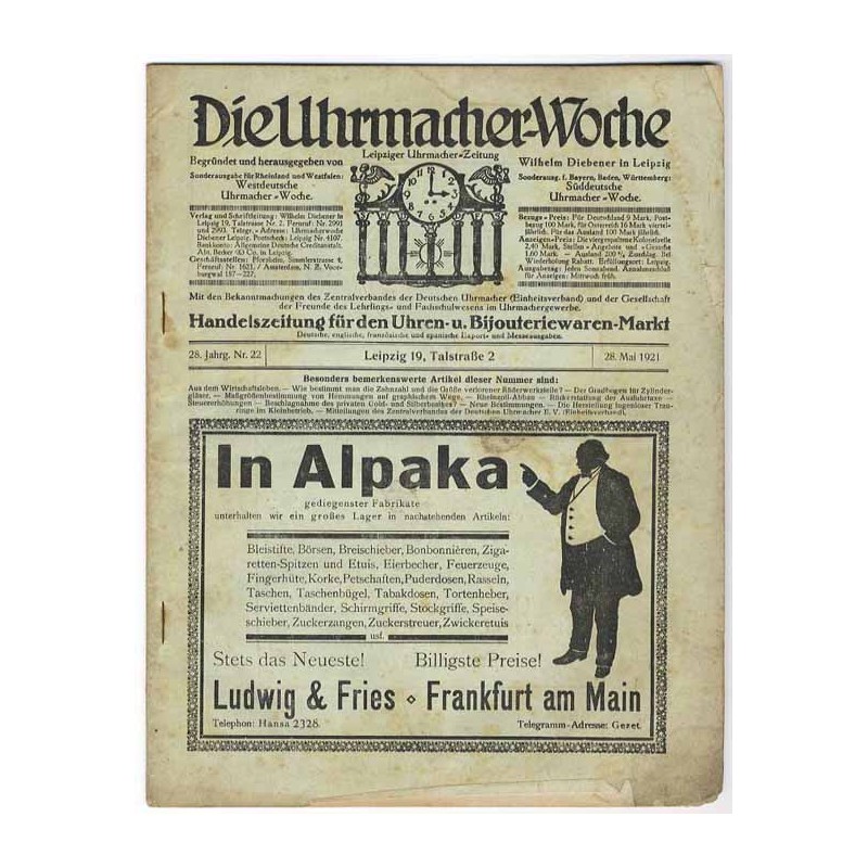 Die Uhrmacher-Woche. Leipziger Uhrmacher-Zeitung. 28. Jahrgang (1921. Nr 22 (28.05.1921)