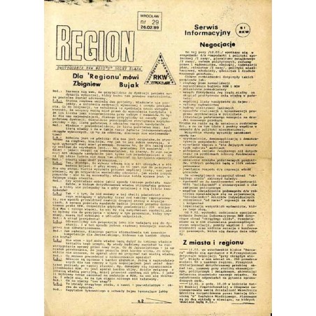 Region. Dwutygodnik RKW NSZZ "Solidarność" Dolny Śląsk. (1989). Nr 29 (26.02.1989)