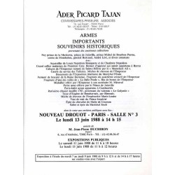 [Katalog aukcyjny] Ader Picard Tajan. Armes Importants Souvenirs Historiques. Nouveau Drouot - Paris - Salle No 3. Le lundi 13 j