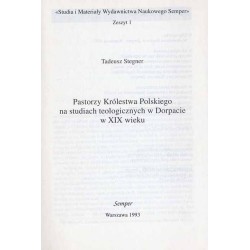 Pastorzy Królestwa Polskiego na studiach teologicznych w Dorpacie w XIX wieku