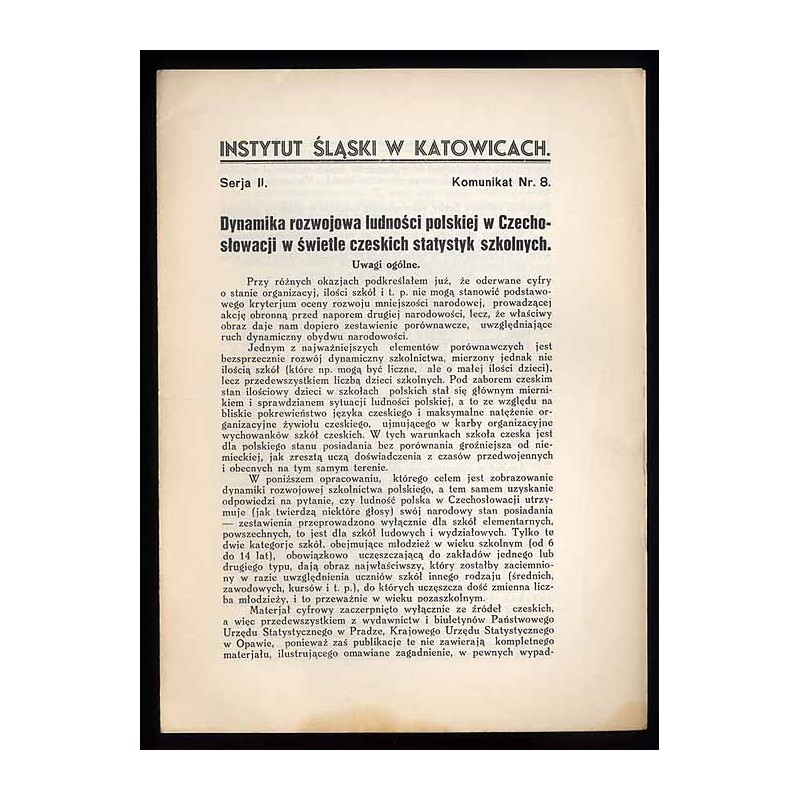 Dynamika rozwoju ludności polskiej w Czechosłowacji w świetle czeskich statystyk szkolnych