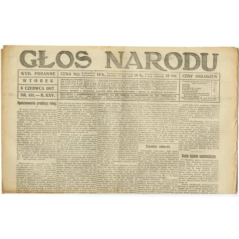Głos Narodu. R.25 (1917). Nr 131 (5 czerwca 1917). Wydanie poranne