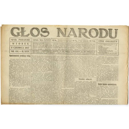 Głos Narodu. R.25 (1917). Nr 131 (5 czerwca 1917). Wydanie poranne