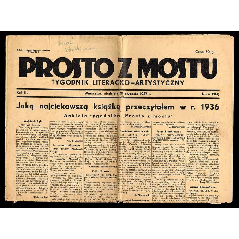 Prosto z Mostu. Tygodnik literacko-artystyczny. R.3 (1937). Nr 6 (114) (31 stycznia 1937)