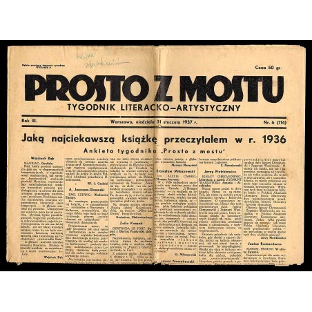 Prosto z Mostu. Tygodnik literacko-artystyczny. R.3 (1937). Nr 6 (114) (31 stycznia 1937)