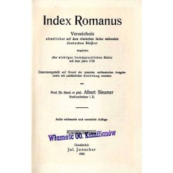 Index Romanus. Verzeichnis sämtlicher auf dem römischen Index stehenden deutschen Bücher desgleichen aller wichtigen fremdsprach