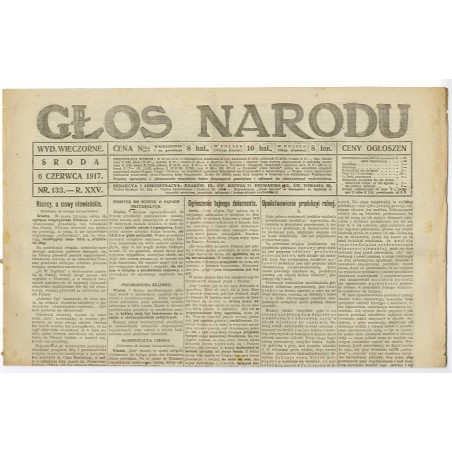 Głos Narodu. R.25 (1917). Nr 133 (6 czerwca 1917). Wydanie wieczorne