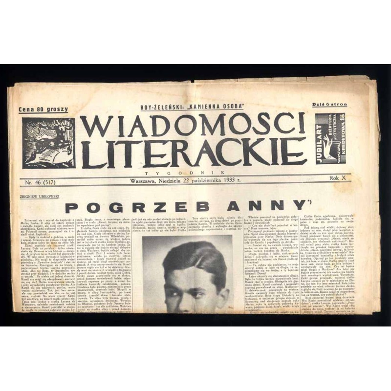 Wiadomości Literackie. Tygodnik. R.10 (1933). Nr 46 (517) (22 października 1933)