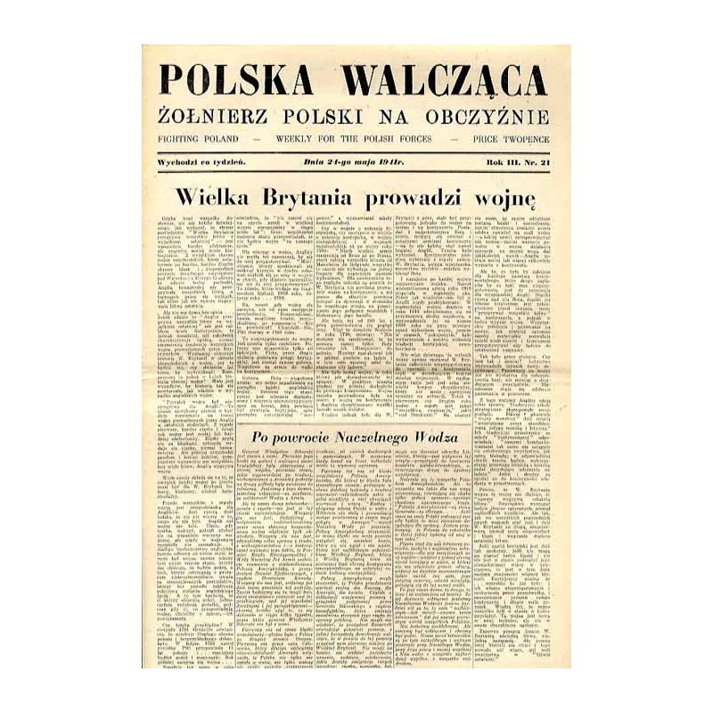 Polska Walcząca - Żołnierz polski na obczyźnie. Fighting Poland. Weekly for the Polish Forces. R.3 (1941). Nr 21 (24 maja 1941)