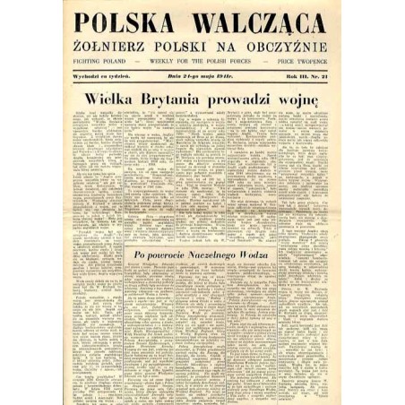 Polska Walcząca - Żołnierz polski na obczyźnie. Fighting Poland. Weekly for the Polish Forces. R.3 (1941). Nr 21 (24 maja 1941)
