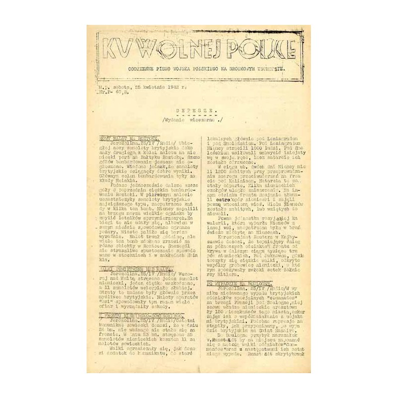 Ku Wolnej Polsce. Tygodnik Wojska Polskiego na Środkowym Wschodzie. Codzienne pismo Wojska Polskiego na Środkowym Wschodzie. 194