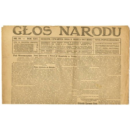 Głos Narodu. R.25 (1917). Nr 58 (8 marca 1917). Wydanie popołudniowe