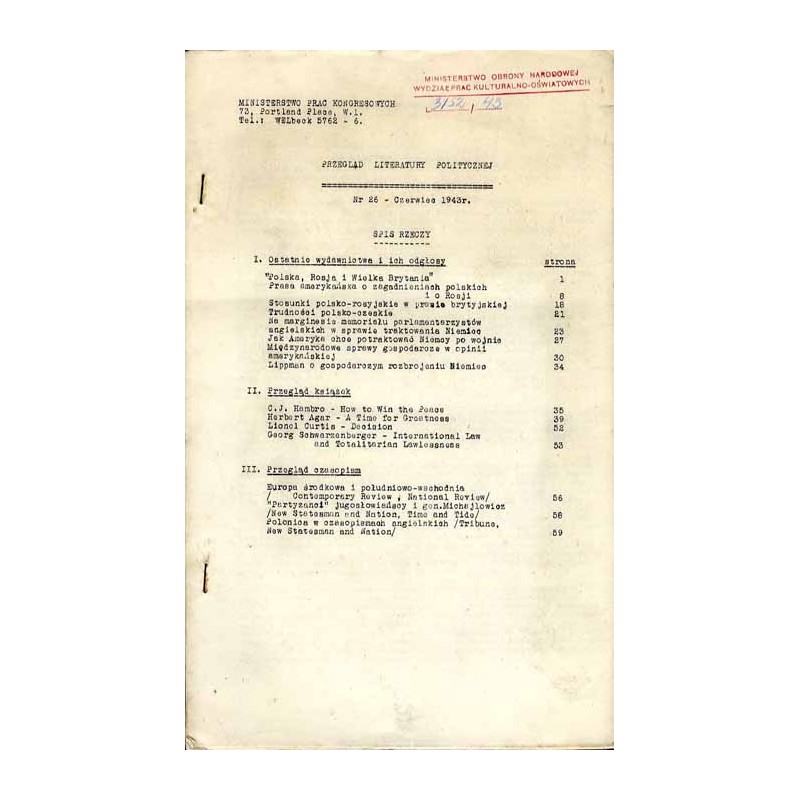 Przegląd Literatury Politycznej. R. 3 (1943). Nr 26 (czerwiec 1943)