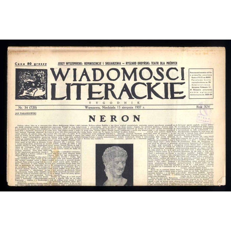 Wiadomości Literackie. Tygodnik. R.14 (1937). Nr 34 (720) (15 sierpnia 1937)