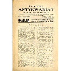 Polski Antykwariat "Lamus Heraldyczny", Warszawa, Wierzbowa 6 [...] (1937). Katalog Nr 12 (listopad 1937). Okazyjna sprzedaż rza