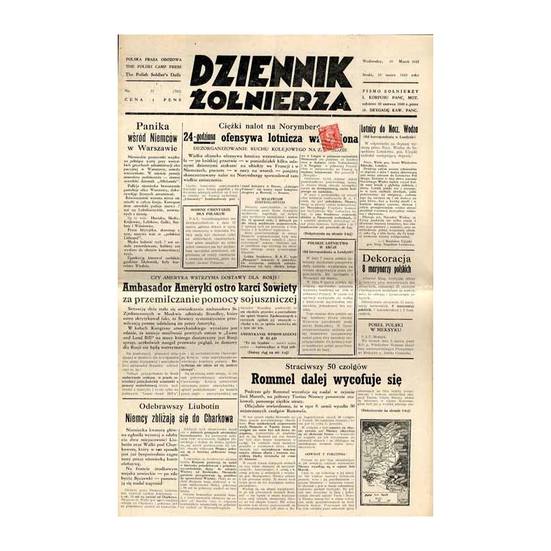 Dziennik Żołnierza. Polska prasa obozowa. Pismo żołnierzy 1. Korpusu Pancerno Mot. R.4 (1943). Nr 57 (792) (10 marca 1943)