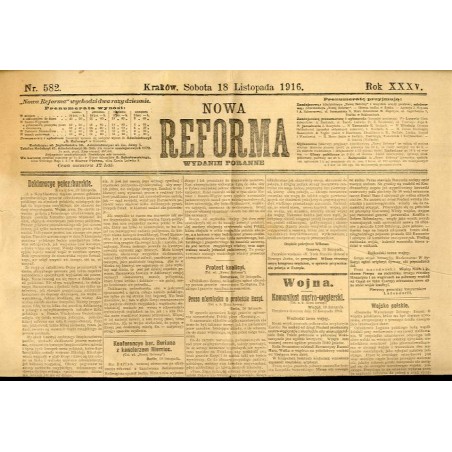 Nowa Reforma. R.35 (1916). Nr 582 (18 listopada 1916). Wydanie poranne