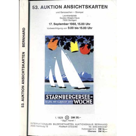 [Martin Bernhard] 53. Auktion Ansichtskarten und Ganzsachen - Stempel, Leonhardplatz Gustav-Siegle-Haus, 7000 Stuttgart. 17. Sep