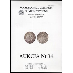 Warszawskie Centrum Numizmatyczne. Aukcja Nr 34. Sobota, 10 czerwca 2006 r