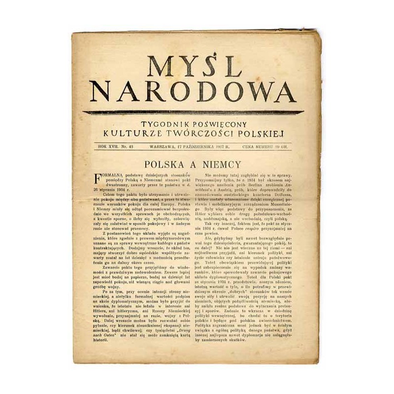 Myśl Narodowa. Tygodnik poświęcony kulturze twórczości polskiej. R.17 (1937). Nr 43 (17 października 1937)