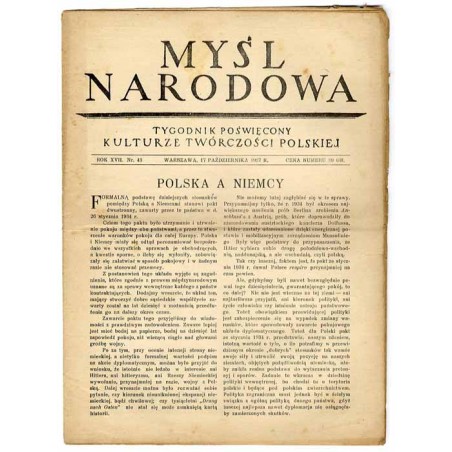 Myśl Narodowa. Tygodnik poświęcony kulturze twórczości polskiej. R.17 (1937). Nr 43 (17 października 1937)