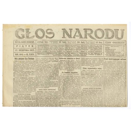 Głos Narodu. R.25 (1917). Nr 194 (17 sierpnia 1917). Wydanie wieczorne