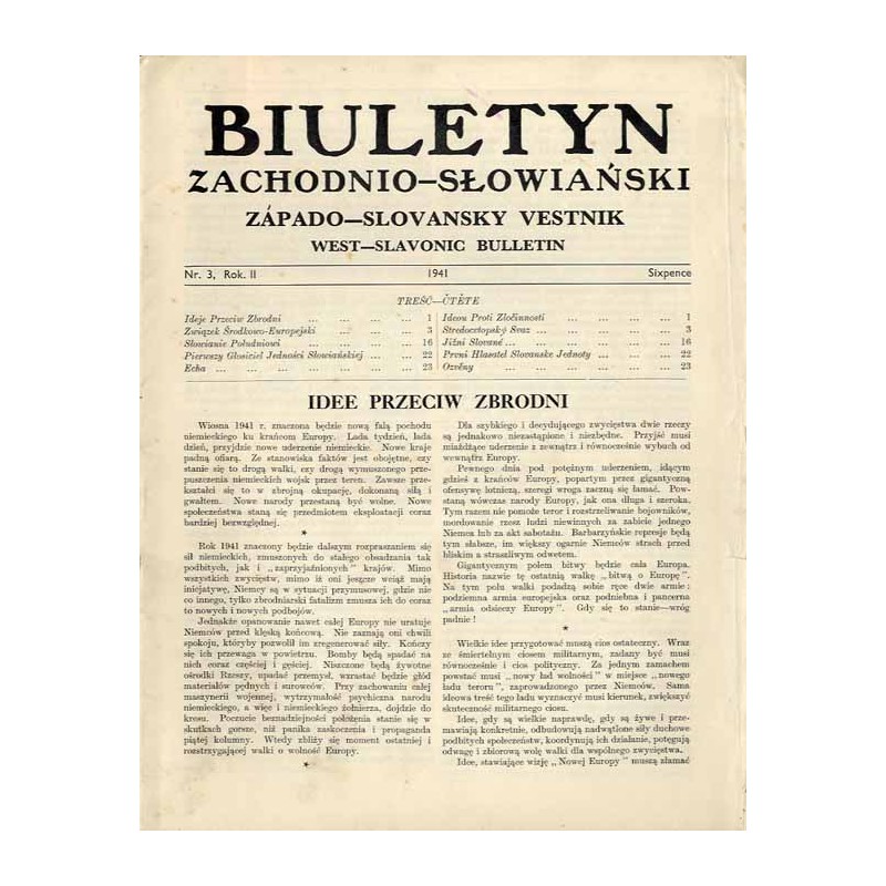 Biuletyn Zachodnio-Słowiański  Západo-Slovansky Vestnik  West-Slavonic Bulletin. R.2 (1941). Nr 3