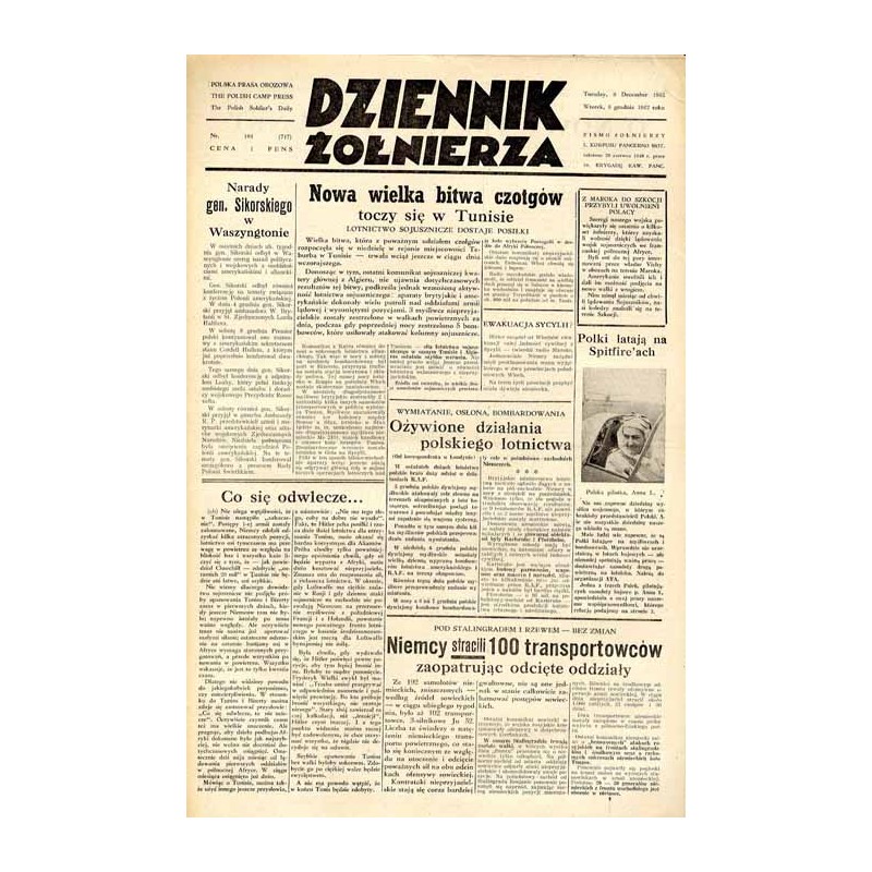 Dziennik Żołnierza. [...] Pismo żołnierzy I. Korpusu Panc.-Motorowego. R.3 (1942). Nr 184 (717) (8 grudnia 1942)
